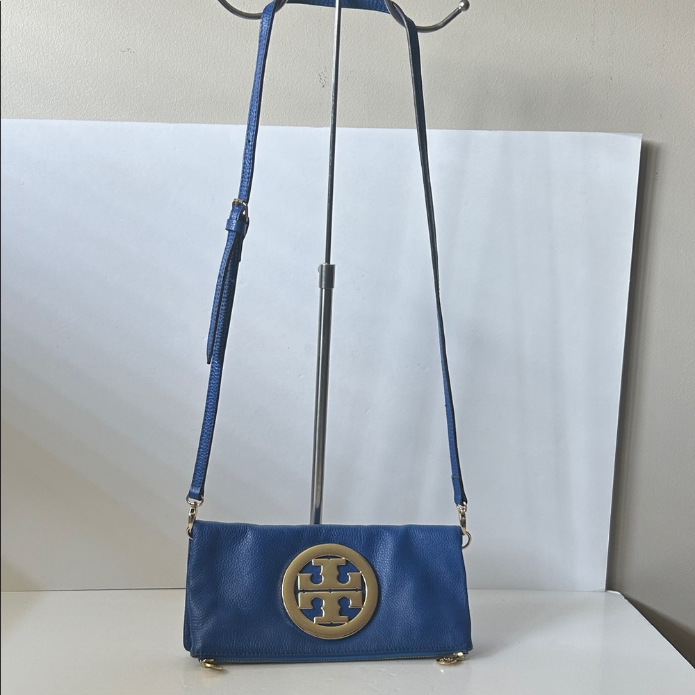 Tory Burch Cobalt Blue Leather Crossbody Clutch Bag Quiet Luxury Boho Y2K